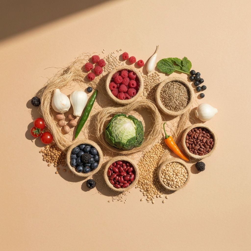 Diverse plant-based foods rich in fibre and polyphenols