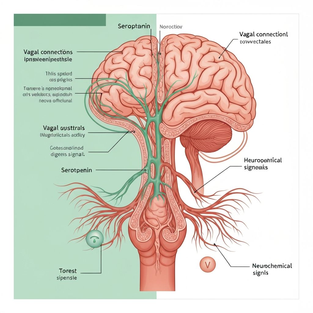Scientific illustration of gut-brain axis communication pathways